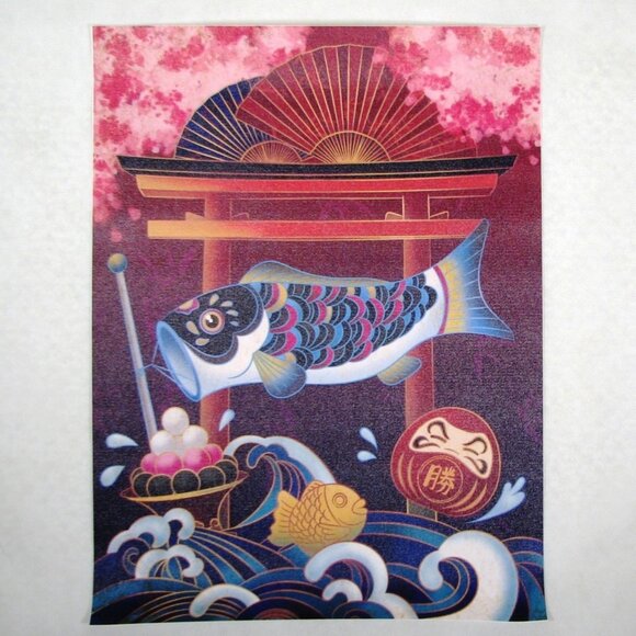 Japanese Art Prints Unframed Lot of 4 Colorful Heavy Canvas 12" X 16" Cryuwox - Picture 9 of 11
